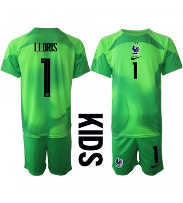 Frankrike Hugo Lloris #1 Keeper Bortedraktsett Barn VM 2022 Kortermet (+ Korte bukser)